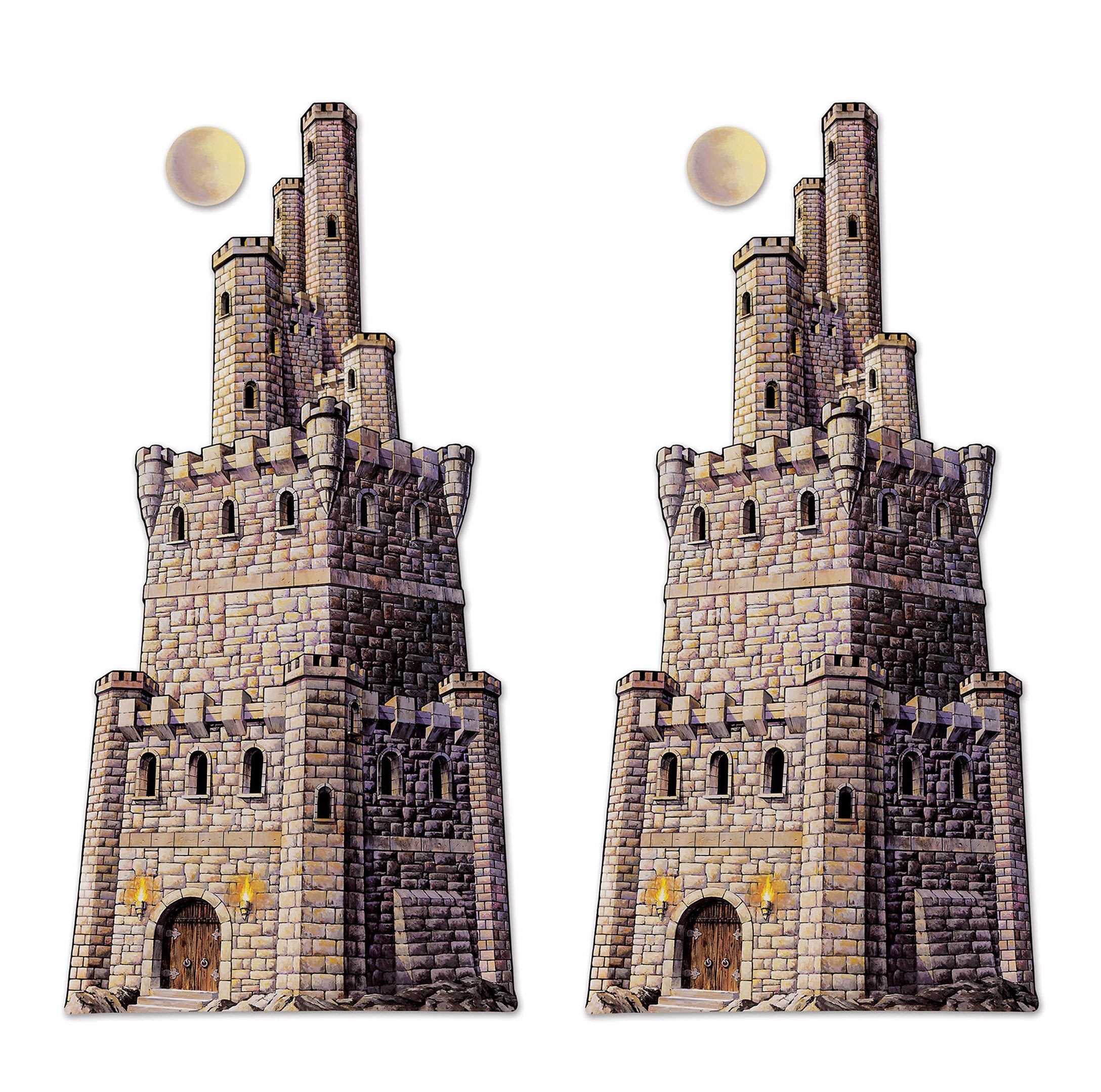 Beistle Jointed Castle Tower Photo Prop Backdrops, 4 Tall, Set of 2 - Medieval Wall Decoration, Festive Fantasy Themed Decor