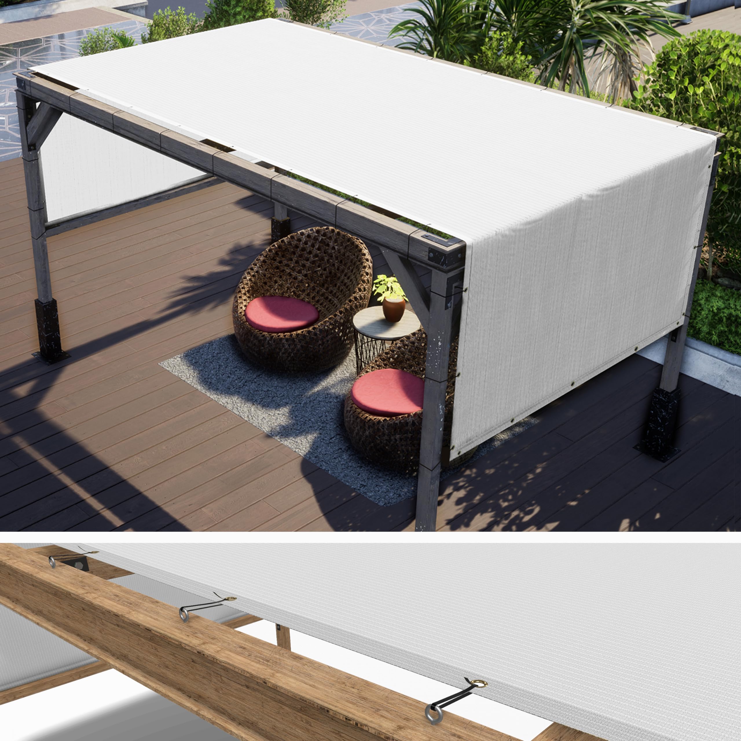 ColourTree 8' x 16' White Pergola Sun Shade Canopy Replacement Cover UPF50, Commercial Grade 260 GSM Cloth for Outdoor Patio, Ga