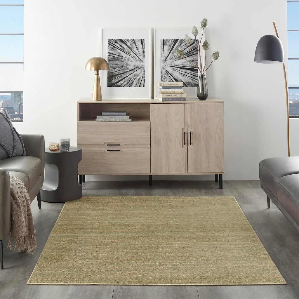 Nourison Essentials Indoor/Outdoor Green Gold 5' X 7' Area Rug, Easy Cleaning, Non Shedding, Bed Room, Living Room, Dining Room, Backyard, Deck, Patio (5X7)