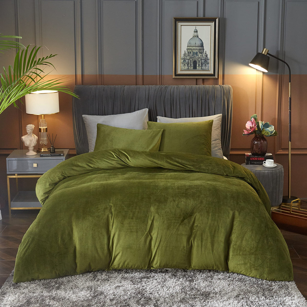 Ivellow Velvet Duvet Cover Queen Set Sage Green Velvet Duvet Cover Queen Velvet Comforter Cover 3Pcs Ultra Soft Duvet Cover Brea