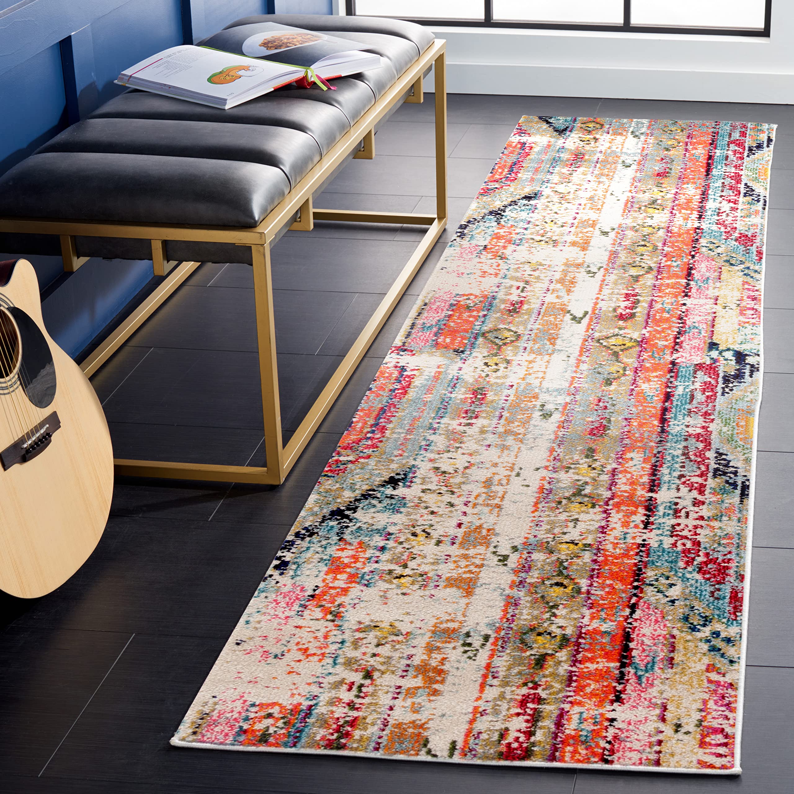 SAFAVIEH Monaco Collection Runner Rug - 22 x 8, Multi, Boho Chic Tribal Distressed Design, Non-Shedding & Easy Care, Ideal for