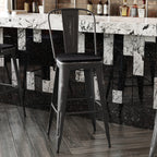 Flash Furniture Carly Commercial Grade 30&Quot; High Black Metal Indoor-Outdoor Bar Height Stool With Back And Black Polystyrene Seat