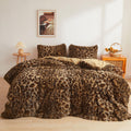 Xege Cheetah Print Fluffy Faux Fur Duvet Cover Set, 3 Pieces Soft Plush Shaggy Fuzzy Bedding Set(1 Faux Fur Leopard Print Comfor