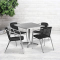 Flash Furniture 31.5'' Square Aluminum Indoor-Outdoor Table Set with 4 Black Rattan Chairs
