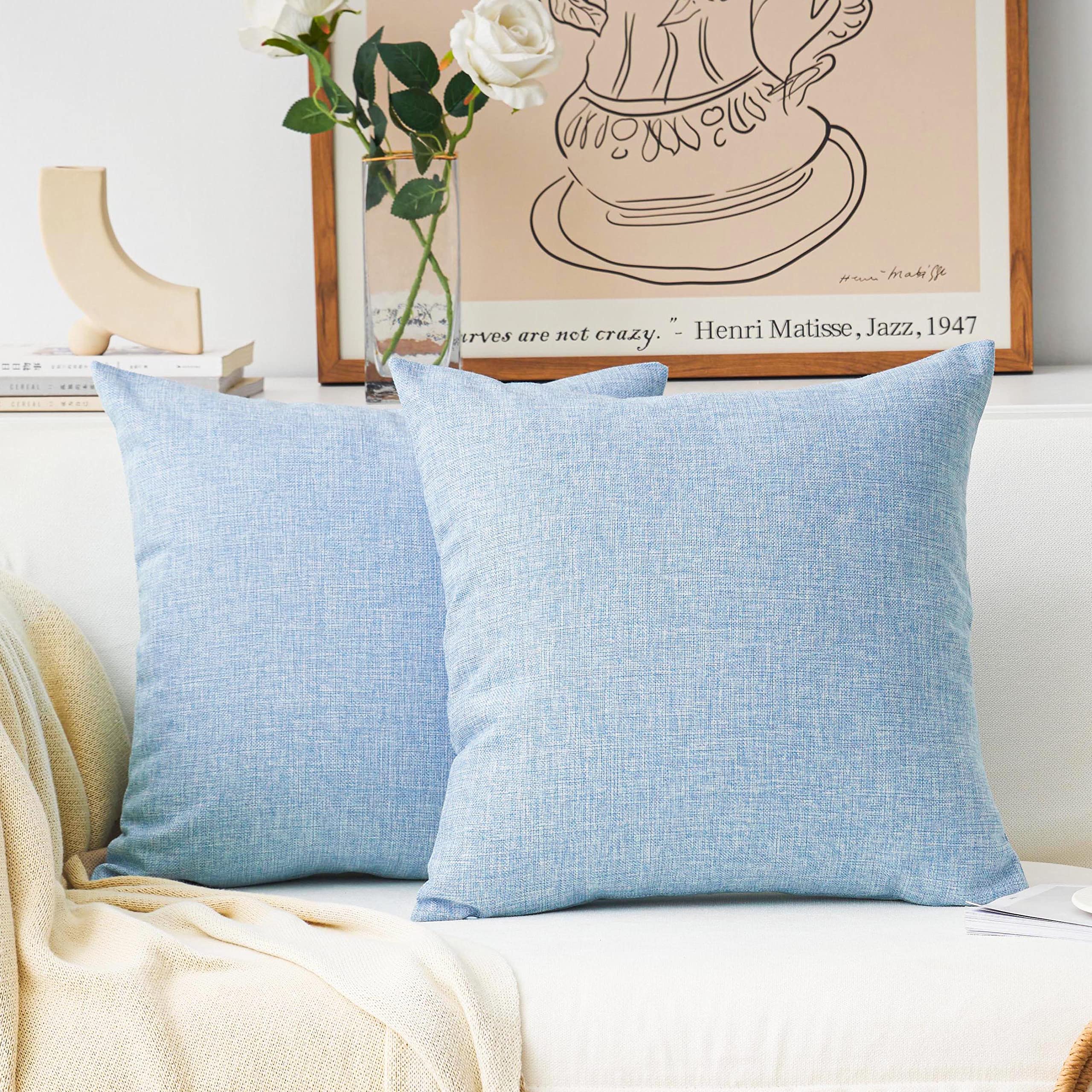 Home Brilliant Set Of 2 Decor Linen Euro Shams Large Throw Pillow Covers Cushion Covers For Patio, 26 X 26 Inch(66Cm), Light Blu