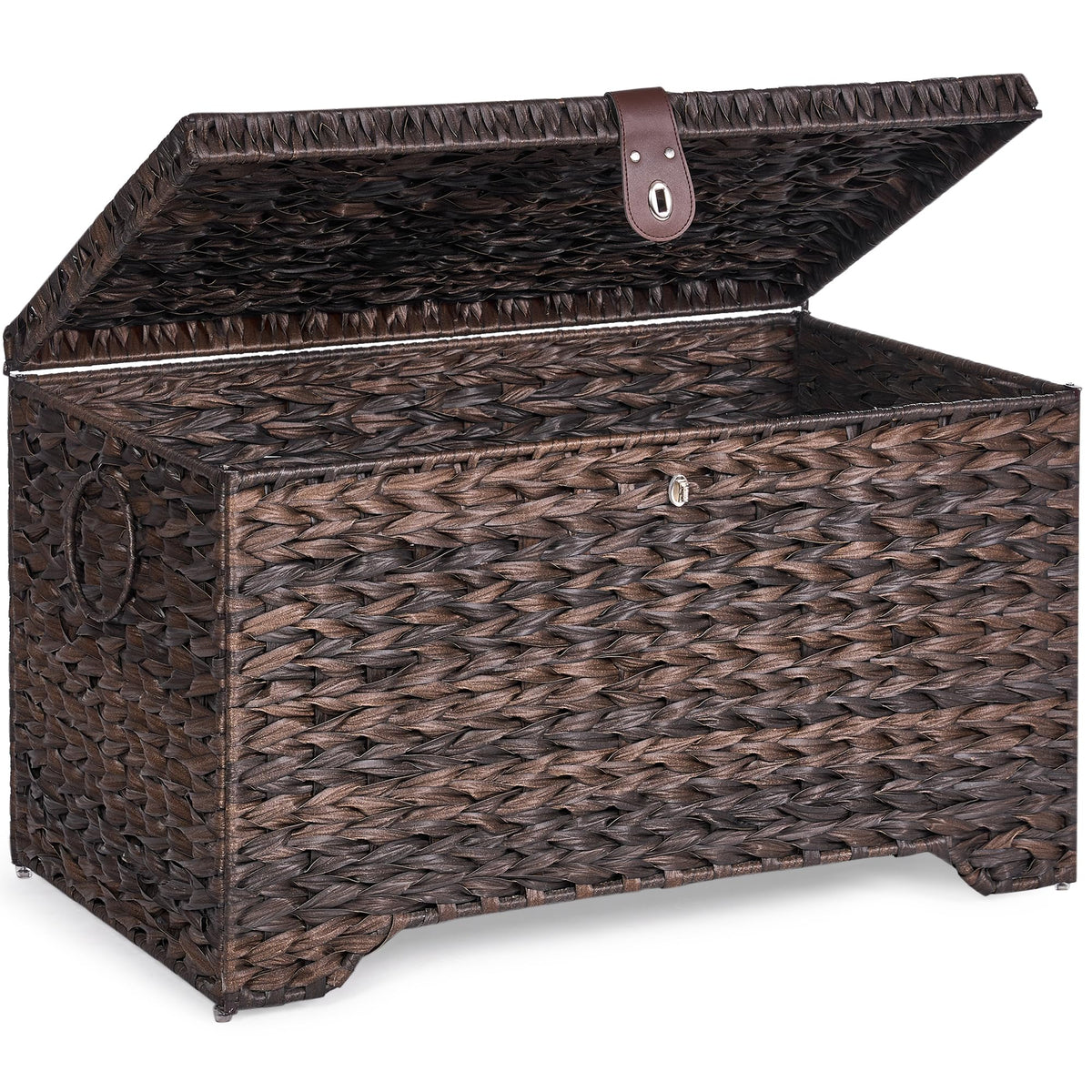 165L Handwoven Wicker Storage Basket with Lid, Large Storage Trunk