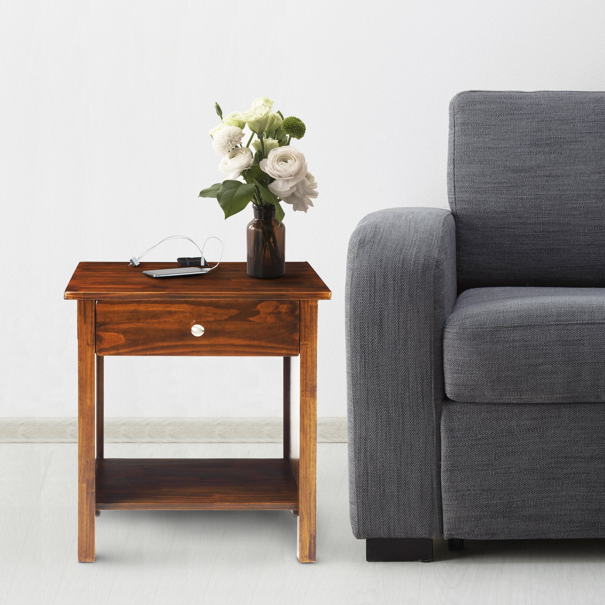 Casual Home Vanderbilt Nightstand With Usb Ports-Warm Brown, 24&quot;L X 17&quot;W X 27&quot;H