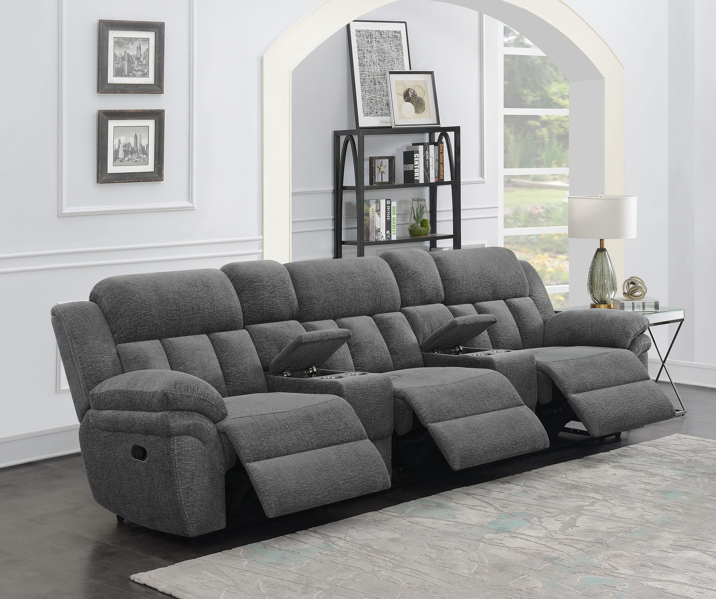Coaster Bahrain 5-Piece Upholstered Chenille Theater Seating in Charcoal