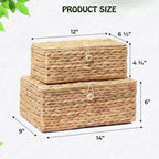 Lusydeco Set Of 2 Rectangular Wicker Storage Bins With Lid, Rattan Basket Decorative Boxes, Multipurpose Organizer Rattan Displa