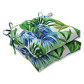 Pillow Perfect Tropic Floral Indoor/Outdoor Chairpad With Ties Tufted, Weather, And Fade Resistant, 17' X 17.5', Blue/Green So