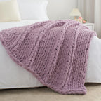 Carriediosa Chunky Knit Throw Blanket 50'' X 60'', 100% Hand Made Large Chenille Loop Yarn Soft Fluffy Throws For Couch Sofa Bed