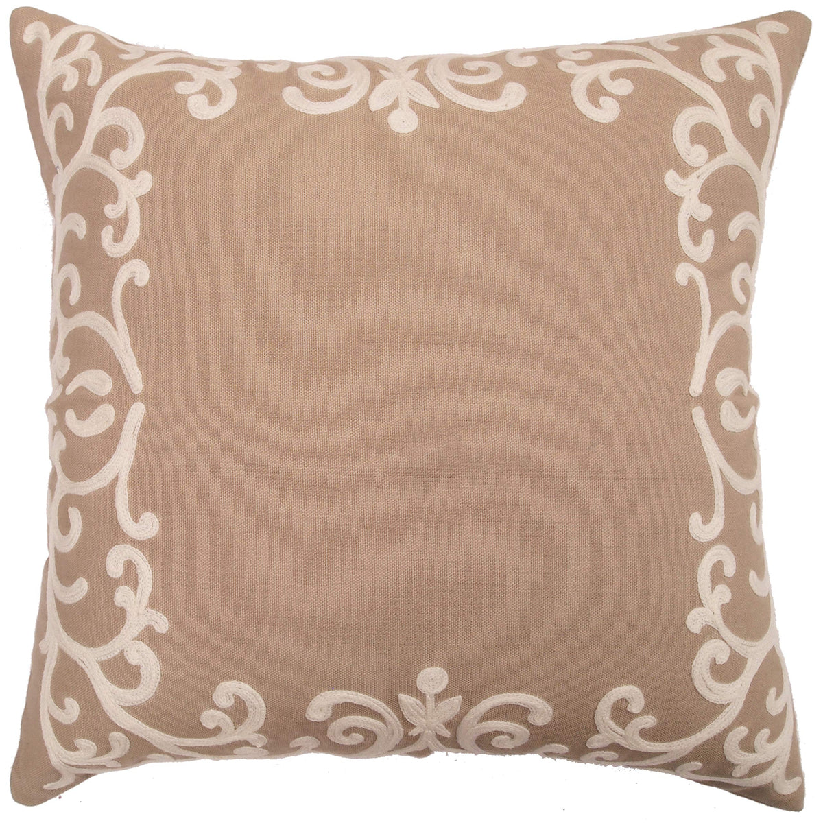 Ardenmead 100% Cotton Chain Stiched Embroidered Tradional Pattern Zippered Cushion Cover (Beige | 16X16 Inches | Set Of 2)