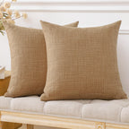 Otostar Pack Of 2 Throw Pillow Covers 24X24 Inch Linen Light Brown Pillowcases Farmhouse Decorative Solid Pillow Covers 60X60 Cm