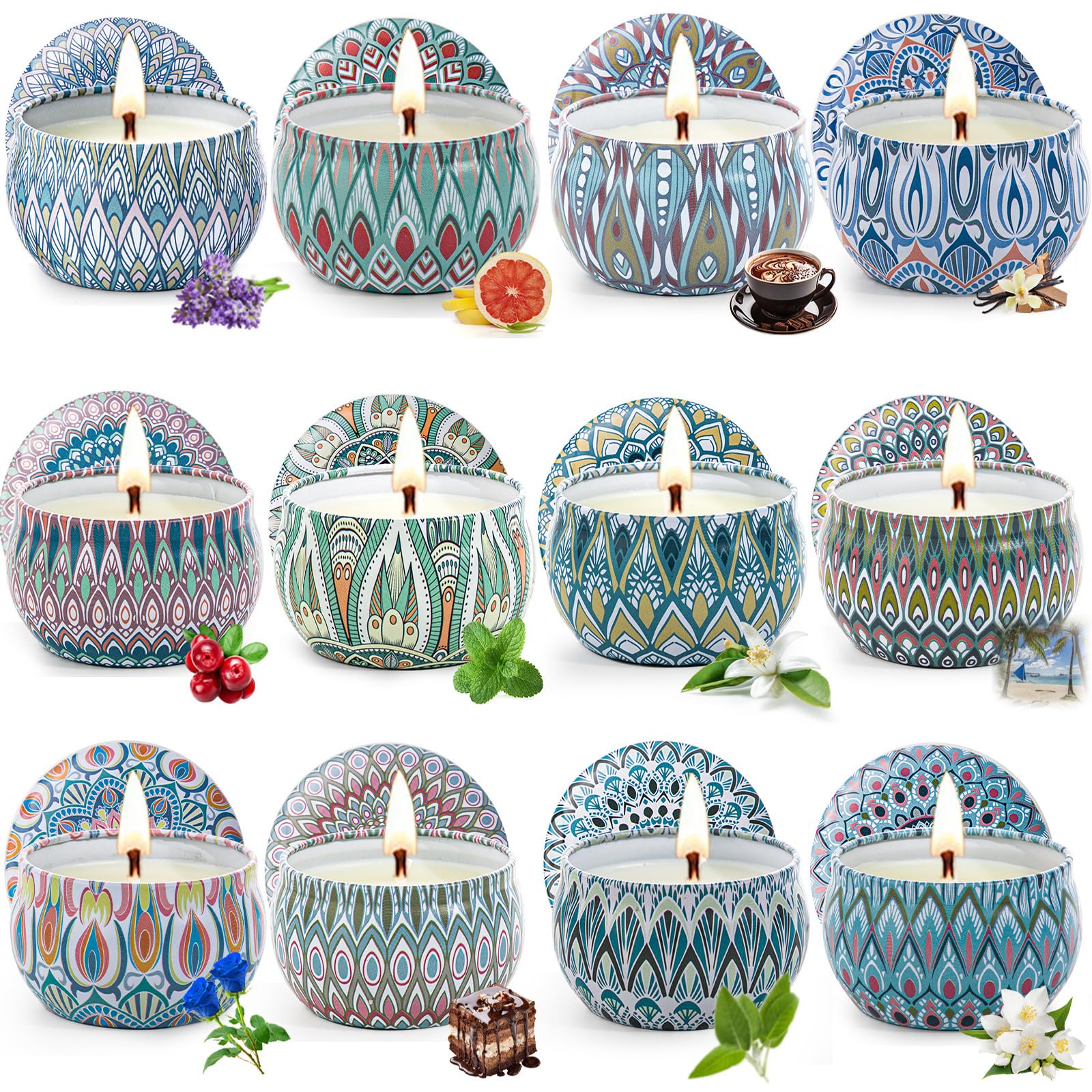 Scented Candles Gift Set, 12 Pack Aromatherapy Candles for Women, Candles for Home Scented, 300H Long Burning, Soy Wax Candle Se