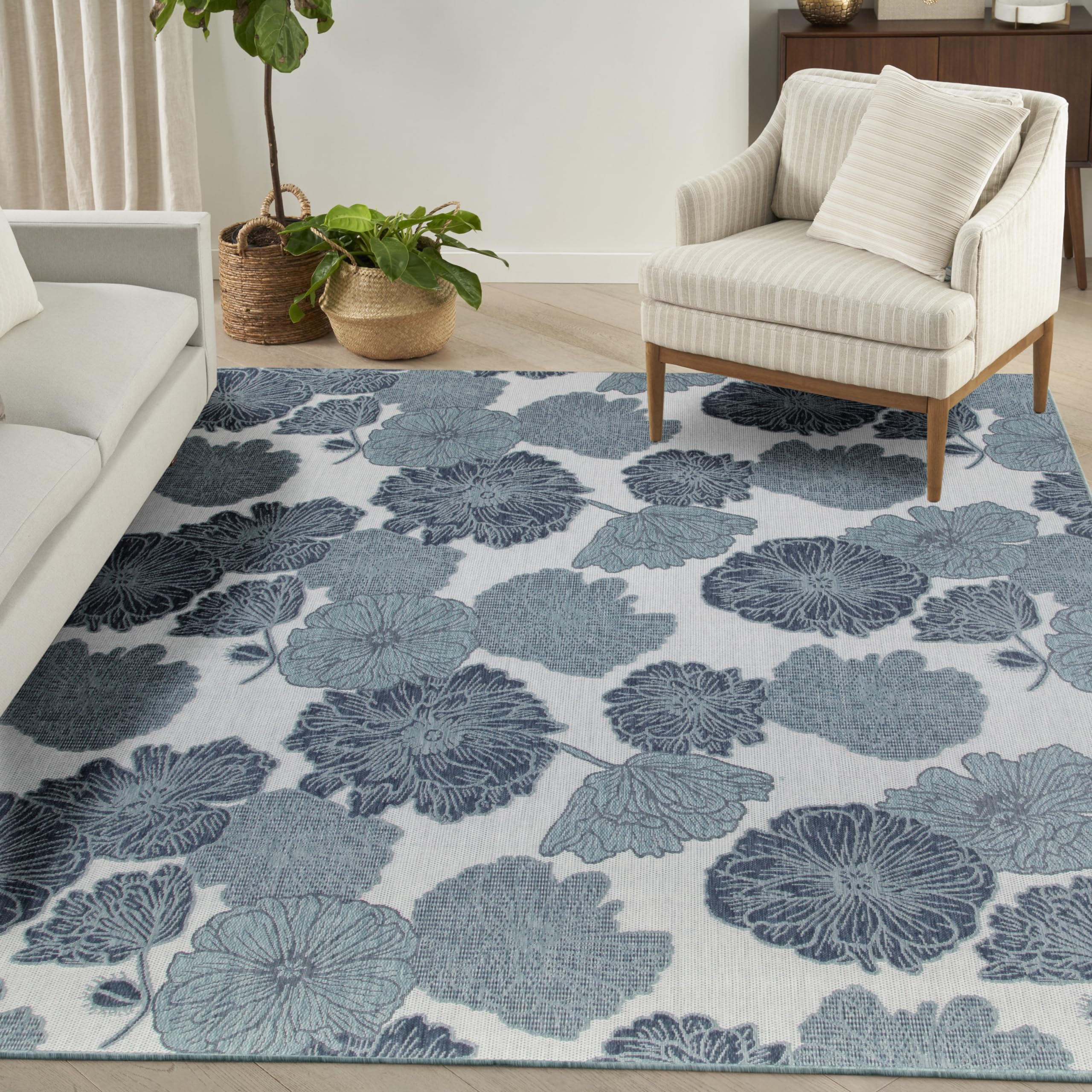 Nourison Garden Oasis Blue 10' X 14' Area Rug - Easy Cleaning, Non Shedding, Bed Room, Living Room, Dining Room, Kitchen (10' X