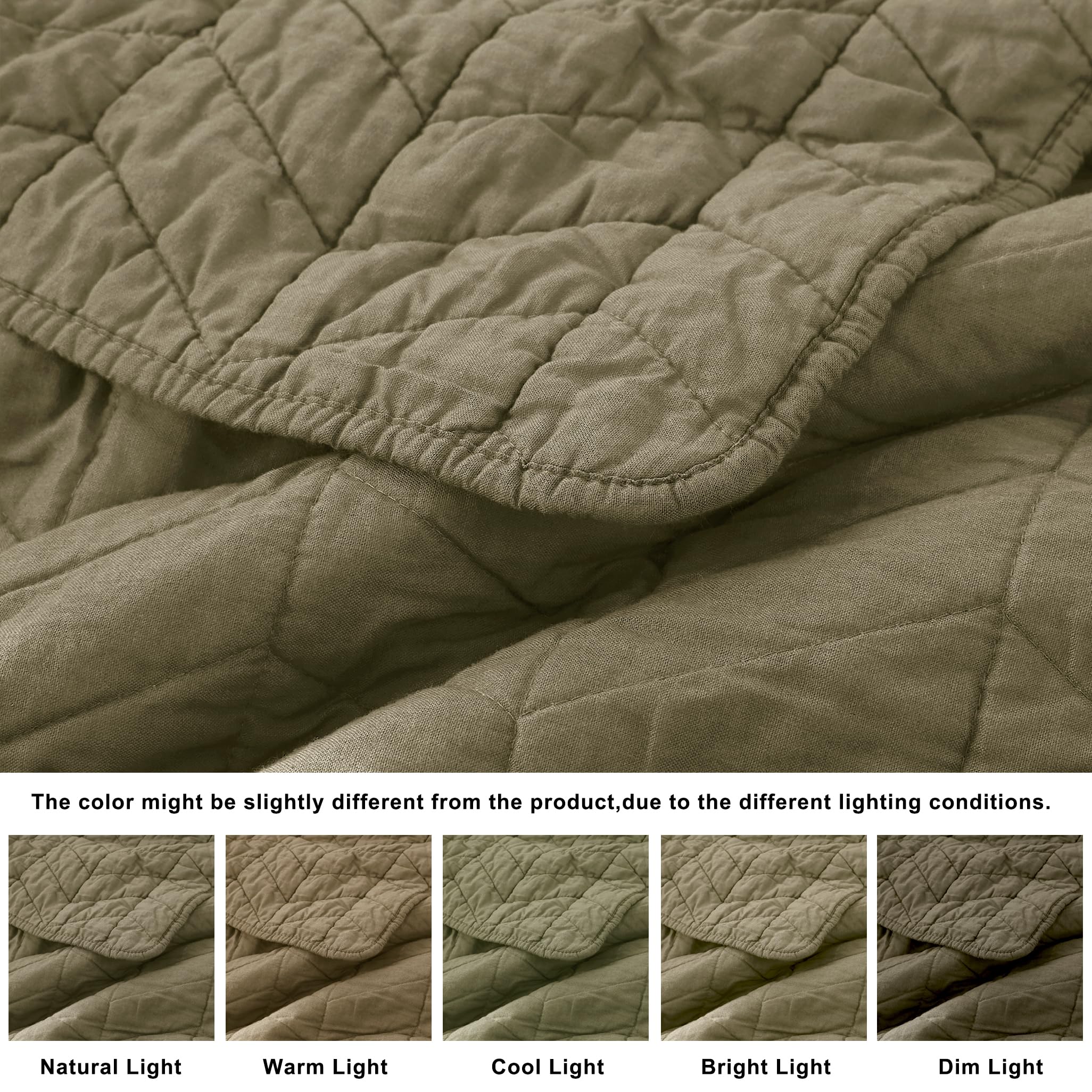 Palassio Green 100% Cotton Quilt King Size Bedding Sets With Pillow Shams, Olive Lightweight Soft Bedspread Coverlet, Sage Quilt