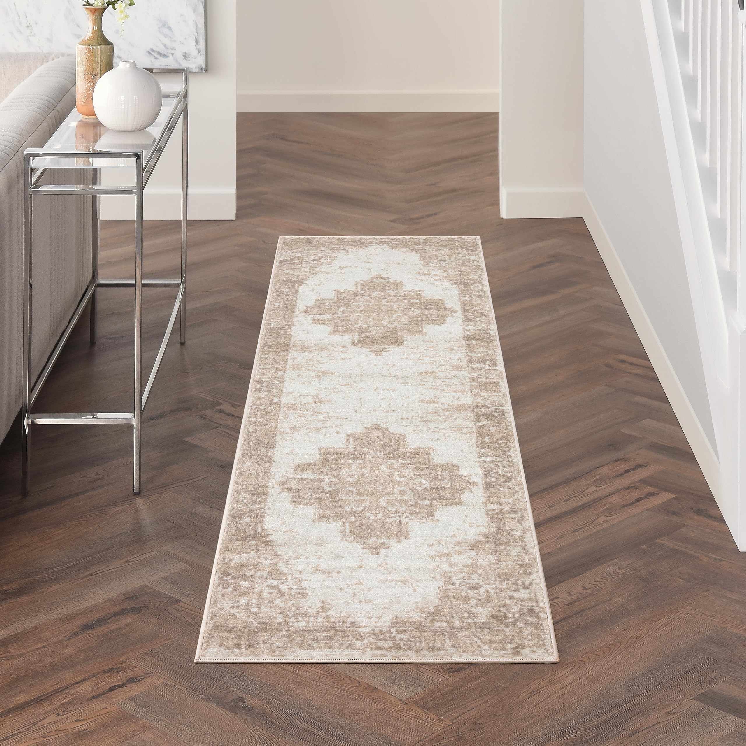 Nourison Grafix Ivory Beige 6 x 9 Area Rug Easy Clean, Non Shedding, Bed Room, Living Room, Dining Room, Kitchen (6 x 9)