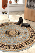 Well Woven Barclay Collection Medallion Kashan Light Blue 8 ft Round Rug - for Living Room, Bedroom, and Dining Room