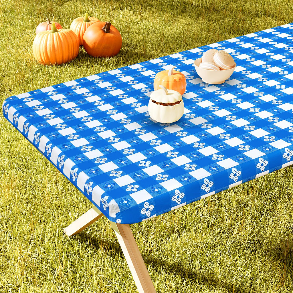 Spotjoy Rectangle Picnic Table Cloth, Waterproof Elastic Fitted Outdoor Table Covers For 6 Foot Tables, Flannel Backed Plastic V