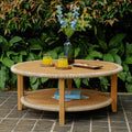 Cambridge Casual Seaside Teak Wood Coffee Table With All-Weather Wicker, Natural Teak/Honey Core
