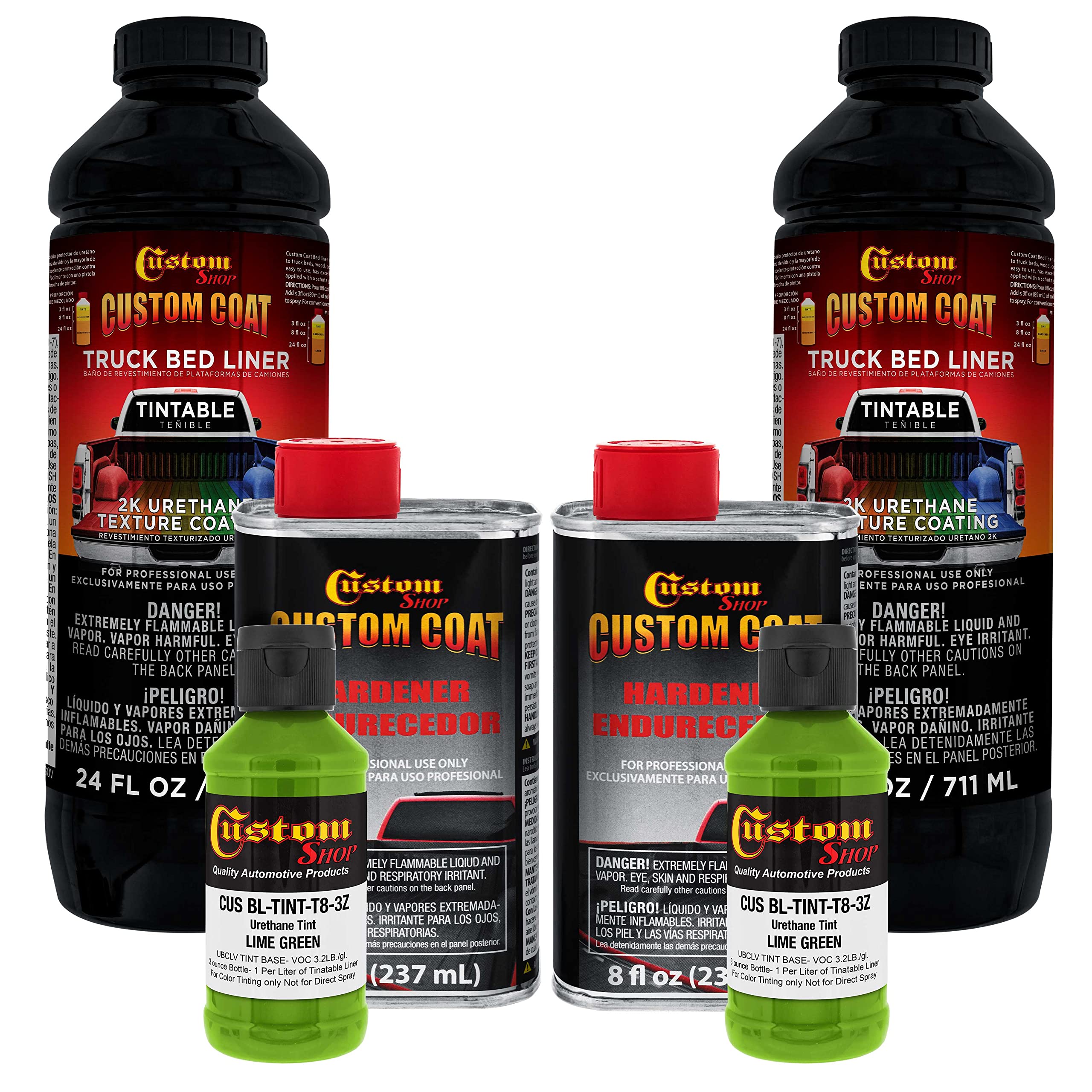 Custom Coat Lime Green 2 Quart (1/2 Gallon) Urethane Spray-On Truck Bed Liner Kit - Easy Mixing, Just Shake, Shoot - Durable Tex