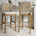 Nathan James Beacon Bohemian Boucle Bar Stool with Back, Bar Height Kitchen Island Chair, Seagrass Bar Stool, Cream Boucle/Brush
