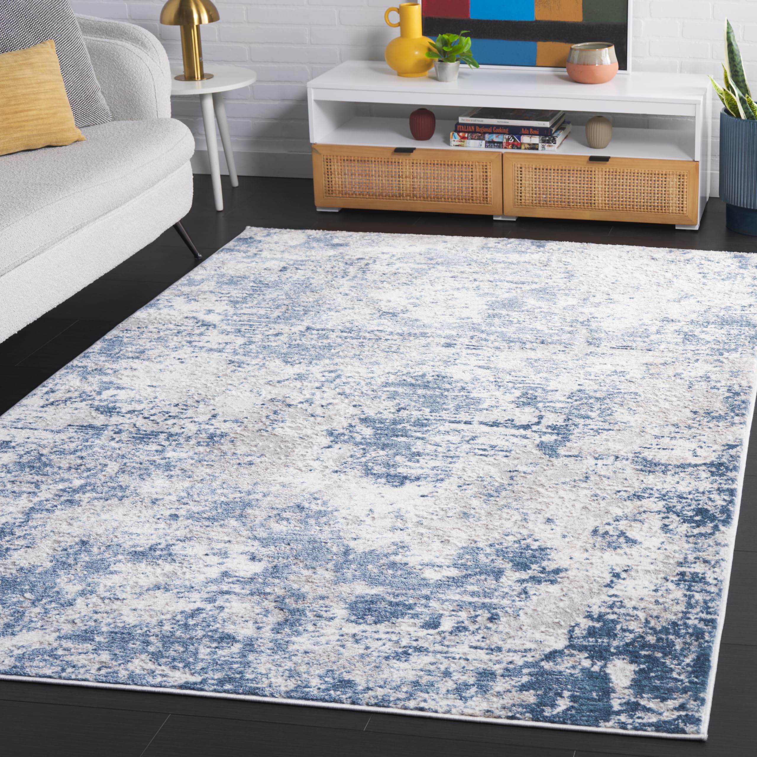 SAFAVIEH Amelia Collection Area Rug - 6 x 9, Dark Blue & Grey, Modern Abstract Design, Non-Shedding & Easy Care, Ideal for Hig