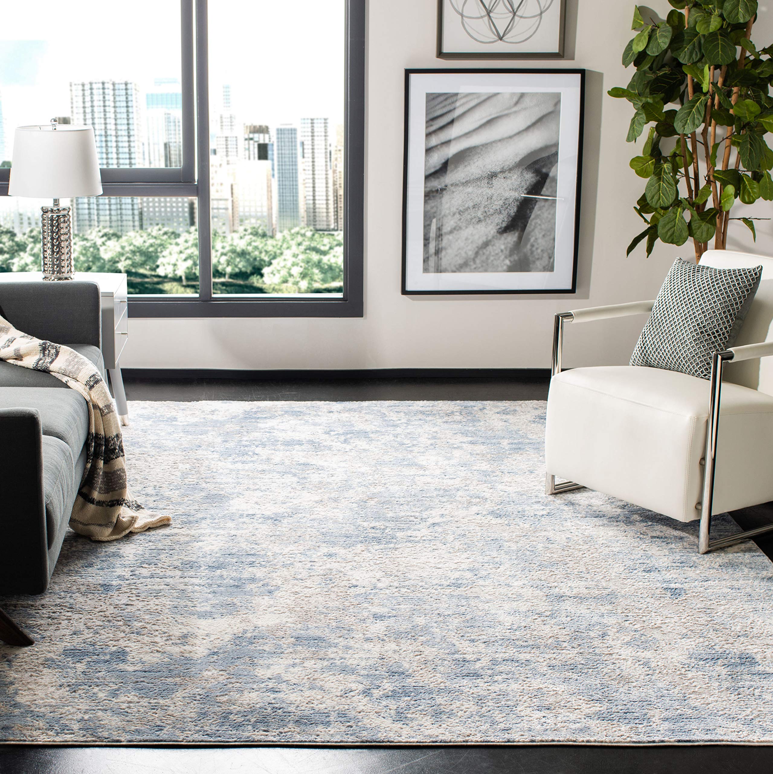 SAFAVIEH Amelia Collection 67 Square Grey/Blue ALA705F Modern Abstract Non-Shedding Living Room Bedroom Area Rug