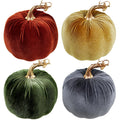 Winlyn 4 Pcs Assorted Faux Rustic Harvest Velvet Pumpkins Decorative Fabric Pumpkins Foam Pumpkins in Rust Gold Olive Gray 5' f
