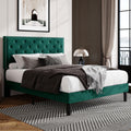 Allewie Queen Size Velvet Upholstered Platform Bed Frame With Adjustable Diamond Button Tufted And Nailhead Trim Headboard, Wood Slat Support, Easy Assembly, No Box Spring Needed, Dark Green