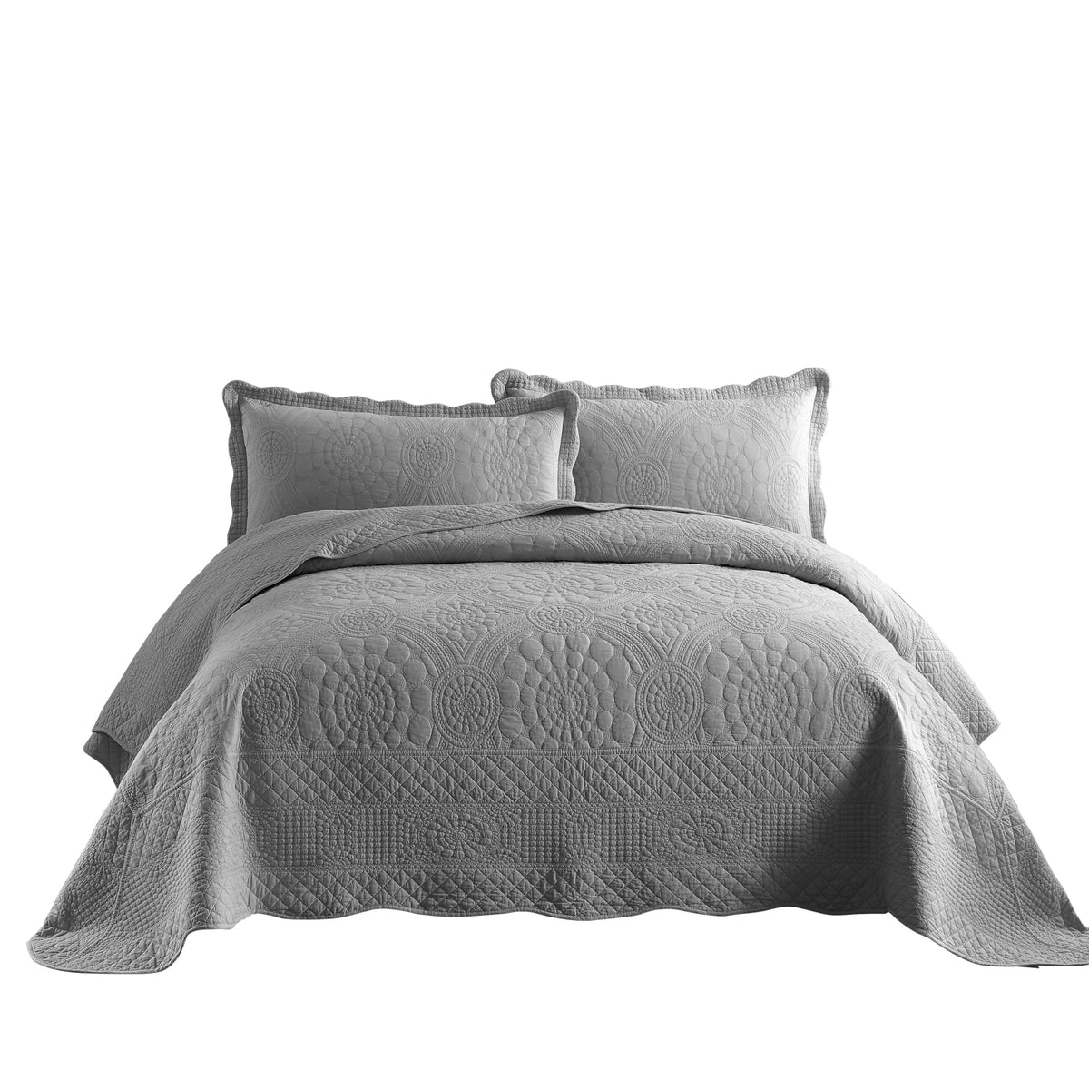 Marcielo 3-Piece 100% Cotton Oversized Bedspread Quilt Set Coverlet Set Farmhouse Bedding Set Tf, Light Grey, Queen