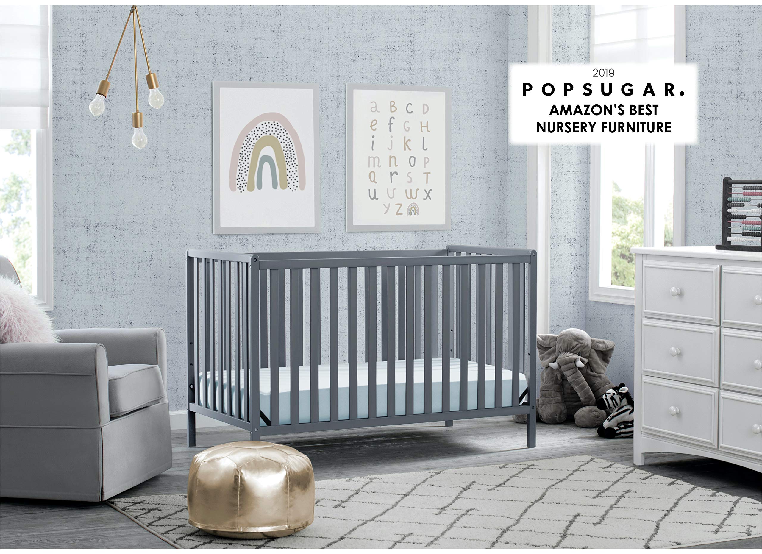 Delta Children Heartland 4-In-1 Convertible Crib - Greenguard Gold Certified, Charcoal Grey