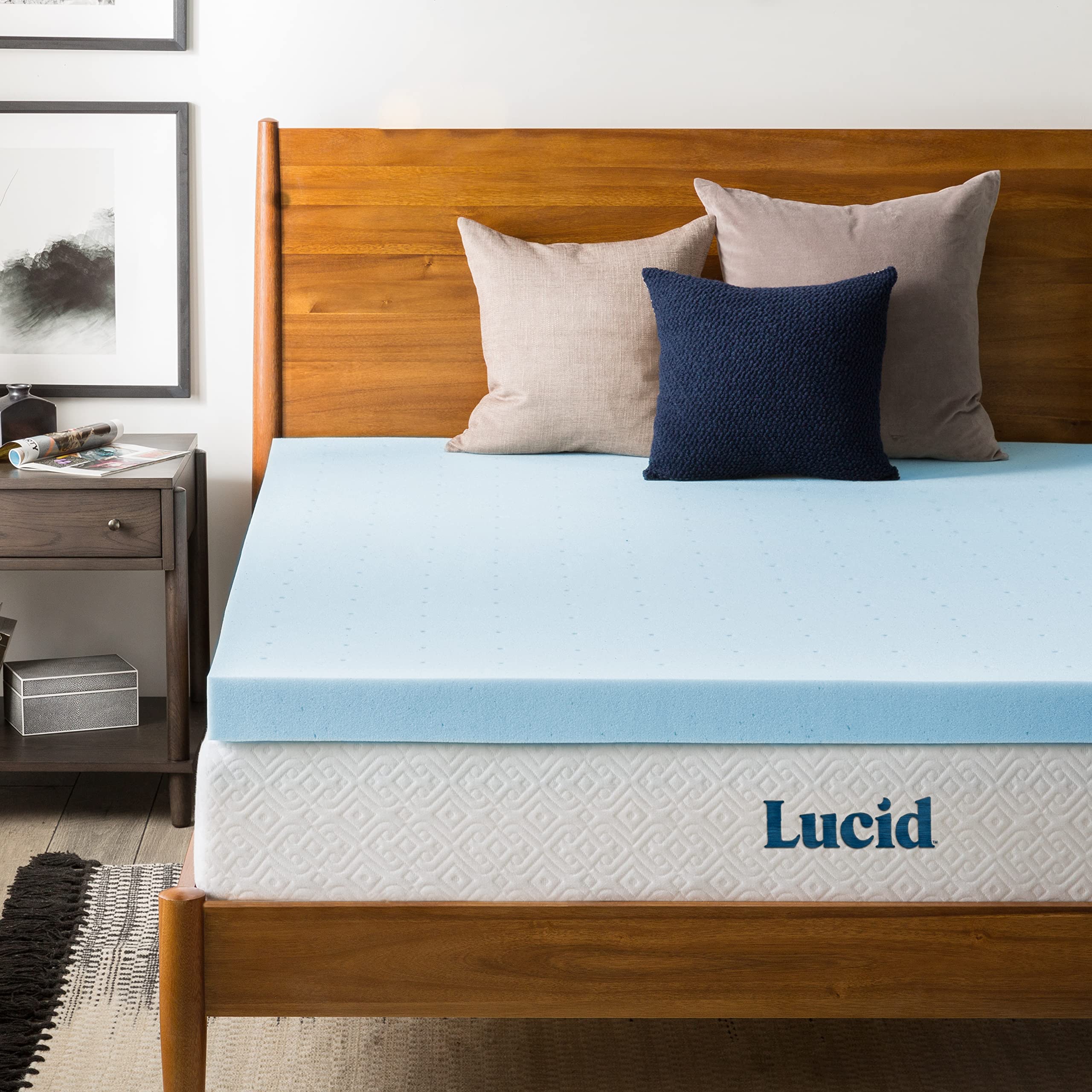 Lucid 3 Inch Mattress Topper Full XL - Gel Infused Memory Foam - Memory Foam Mattress Topper Full - Ventilated Design - CertiPur
