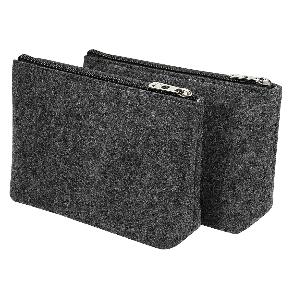 Patikil Felt Pencil Bag Pen Case 2 Pack Stationery Storage Zipper Pouch For Office Organizer, Dark Gray