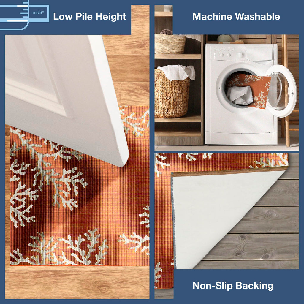 Liora Manne Esencia Machine Washable Non-Slip Low Profile Indoor/Outdoor Mat-Transitional, Coastal, Beach, Border, Coral Edge Sunset 2' X 2'10'