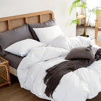 Atsense Duvet Cover Oversized Queen, 100% Washed Cotton Linen Feel Super Soft Comfortable, 3-Piece White Duvet Cover Bedding Set, Long-Lasting And Easy Care, Simple Style Farmhouse Comforter Cover