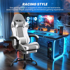 Yssoa White Gaming Chair With Footrest, Big And Tall Gamer Chair, Racing Style Adjustable Swivel Office Chair, Ergonomic Video Game Chairs With Headrest And Lumbar Support
