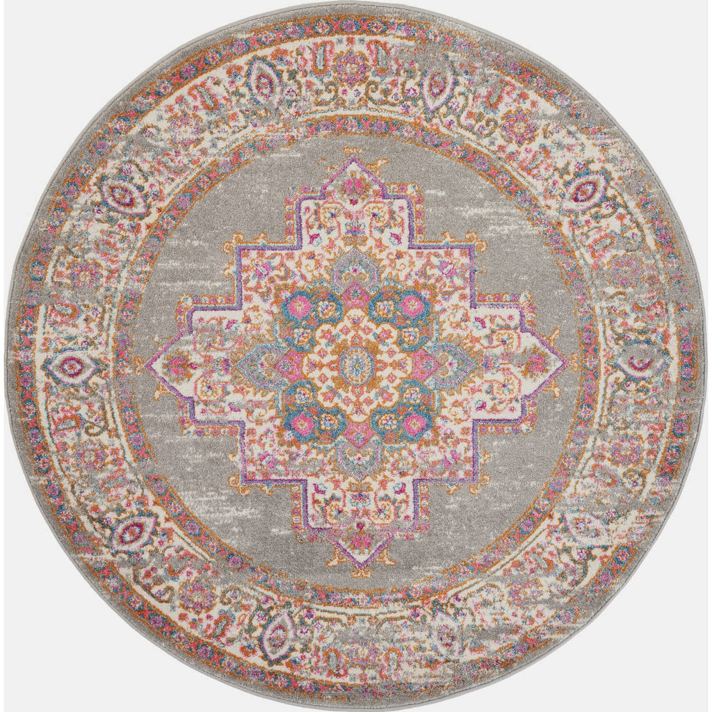 Nourison Passion Grey 8' x Round Area -Rug, Boho, Traditional, Easy -Cleaning, Non Shedding, Bed Room, Living Room, Hallway, (8'