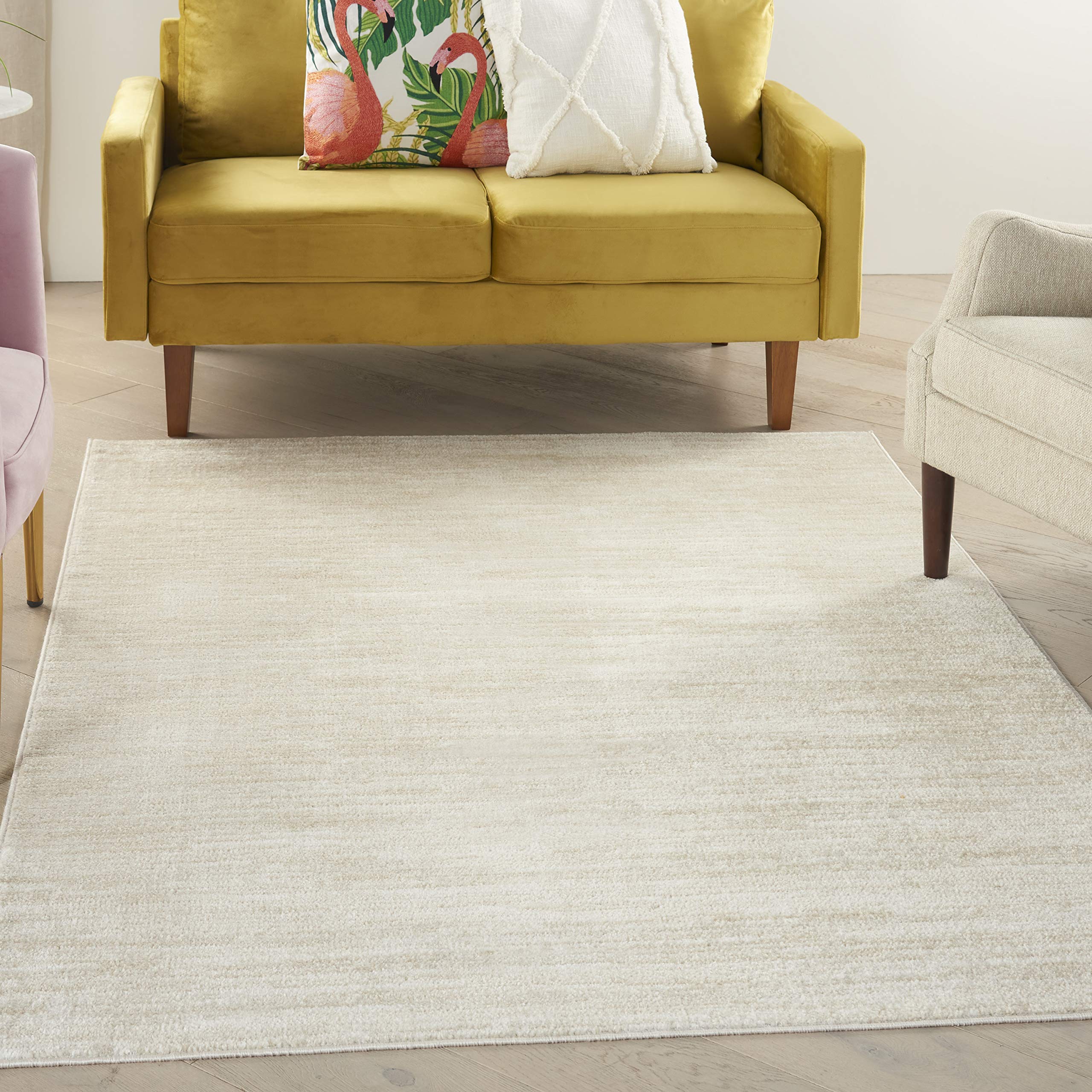 Nourison Essentials Indoor/Outdoor Ivory Beige 5' X 7' Area Rug, Easy Cleaning, Non Shedding, Bed Room, Living Room, Dining Room