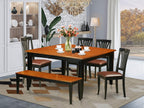 East West Furniture PFAV6-BCH-LC 6 Piece Dining Table Set Contains a Square Dinner Table with Butterfly Leaf and 4 Faux Leather Dining Room Chairs with a Bench, 54x54 Inch, Black & Cherry