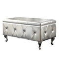 HomeRoots Silver Tufted Hard Wood Storage Leather Ottoman Bench, Upholstered Fabrics Footrest with Foam Padded Seat, Modern Trad