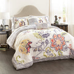 Lush Decor Aster Comforter Flower Pattern Reversible 5 Piece Lightweight Bedding Set, Coral & Navy, Full/Queen
