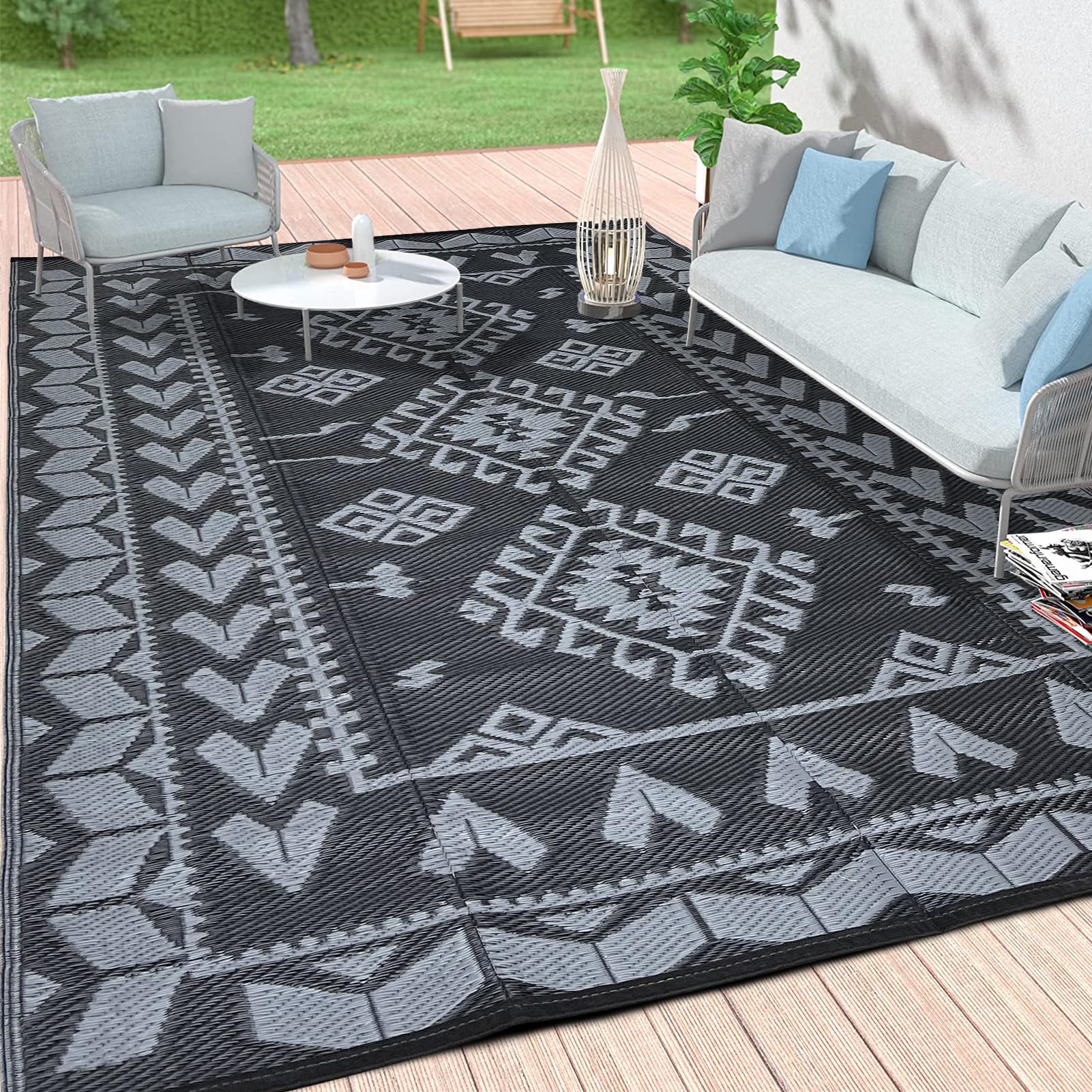 Outdoor Rugs For Patio Clearance - 5'X8' Waterproof Reversible Indoor Outdoor Rug Carpet, Portable Plastic Straw Rug For Rv Camp