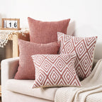 Hpuk Decorative Throw Pillow Covers Set Of 4 Geometric Design Linen Cushion Cover For Couch Sofa Living Room, 20'X20' Inches, Coral
