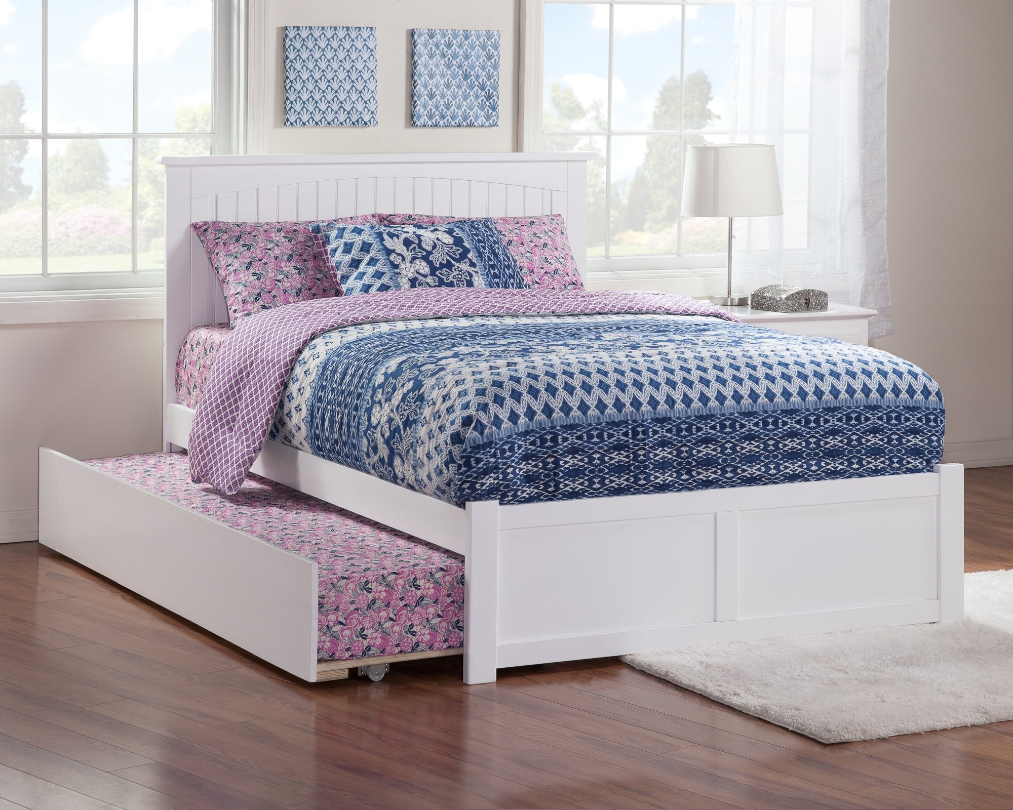 AFI Nantucket Full Size Platform Bed with Footboard and Full Trundle in White