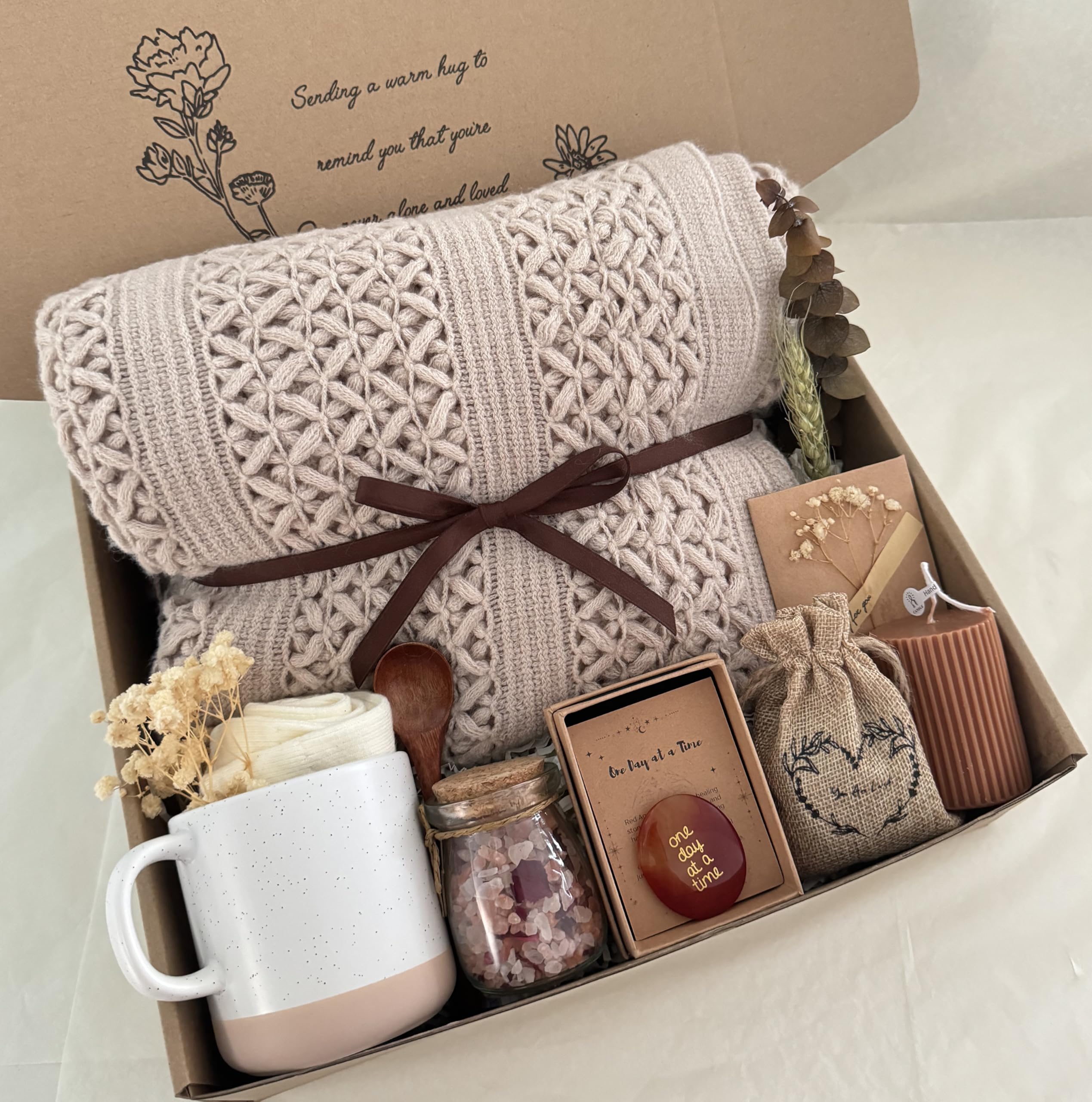 Get Well Soon Gift Baskets for Women - Earth Tone Self Care Package - After Surgery, Sympathy Gifts for Loss of Loved One, Think
