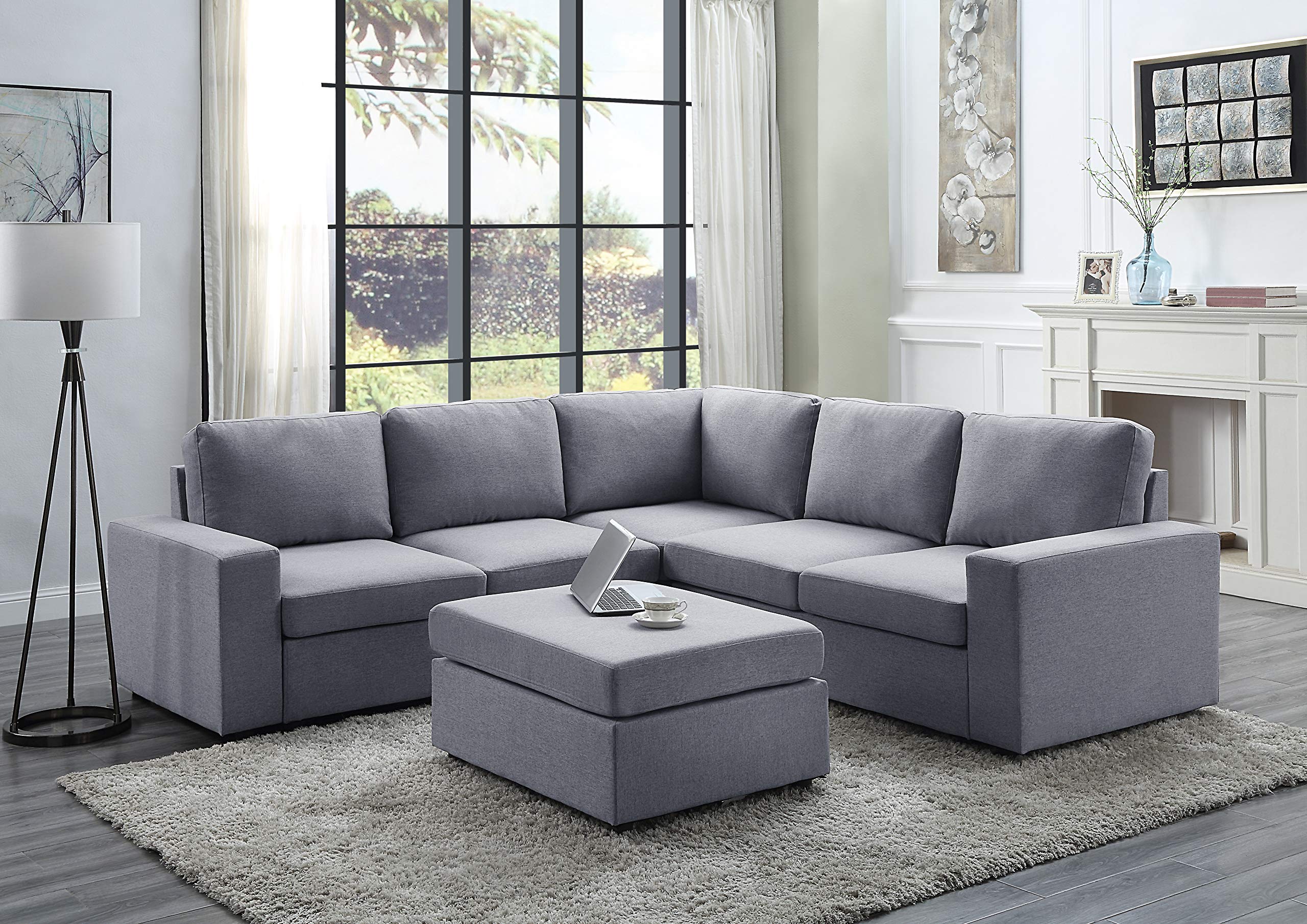 Lilola Home Decker Light Gray Linen 6 Seat Reversible Modular Sectional Sofa - Thumbnail 2