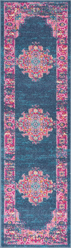 Nourison Passion Blue 2'2' X 10' Area Rug, Boho, Traditional, Easy Cleaning, Non Shedding, Bed Room, Living Room, Hallway, (10' Runner)