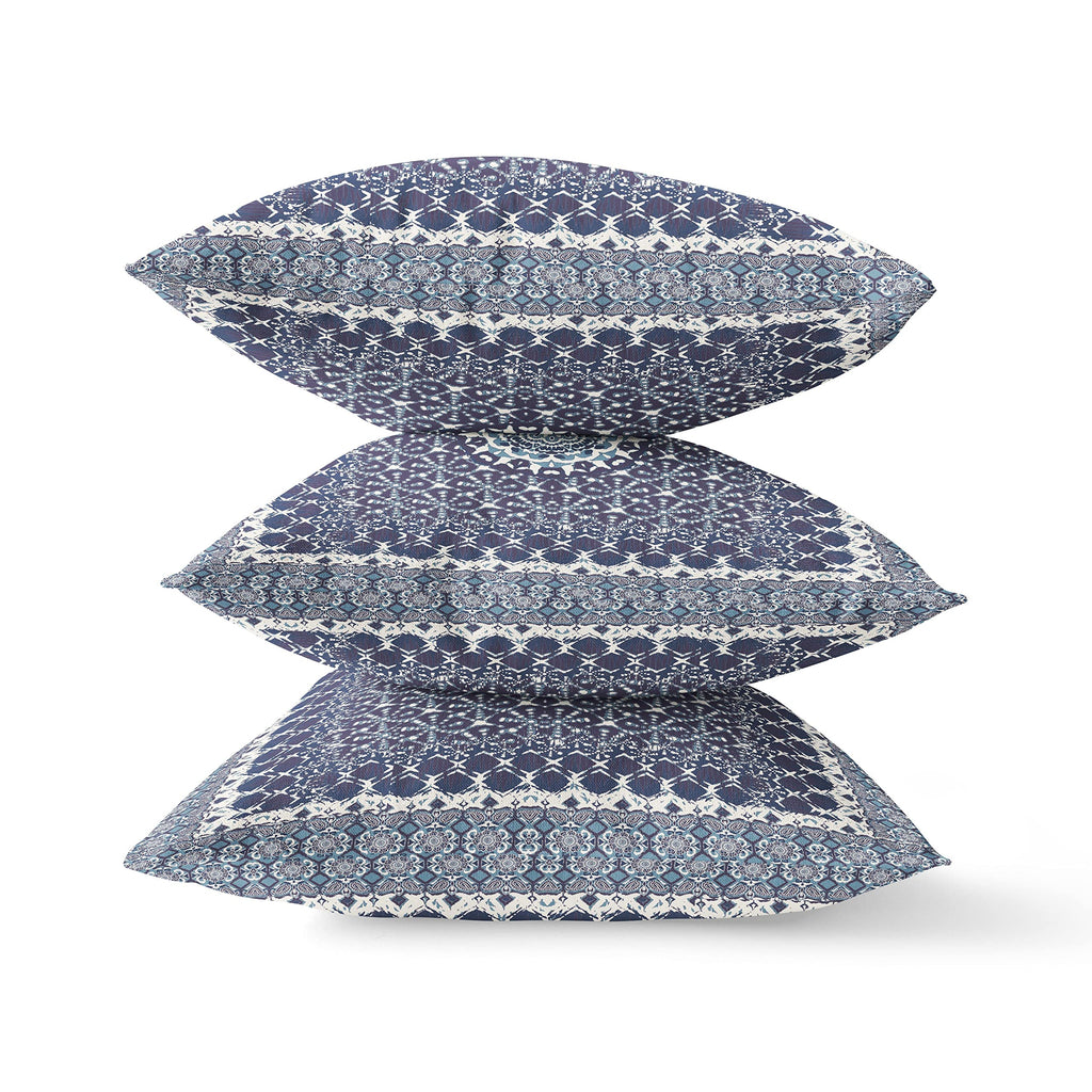 HomeRoots Indigo Light Blue Broadcloth 26â€ Slate Blue Holy Floral Indoor Outdoor Throw Pillow