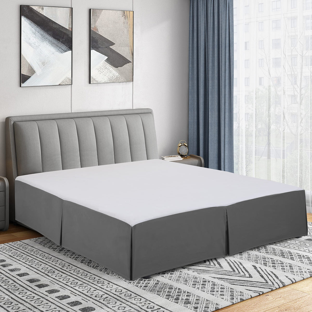 Cathay Home Full Bed Skirt: Ultra Soft, Double Brushed, Wrinkle Resistant Microfiber Pleated Easy Fit Basic Bed Skirt - Gray, Fu